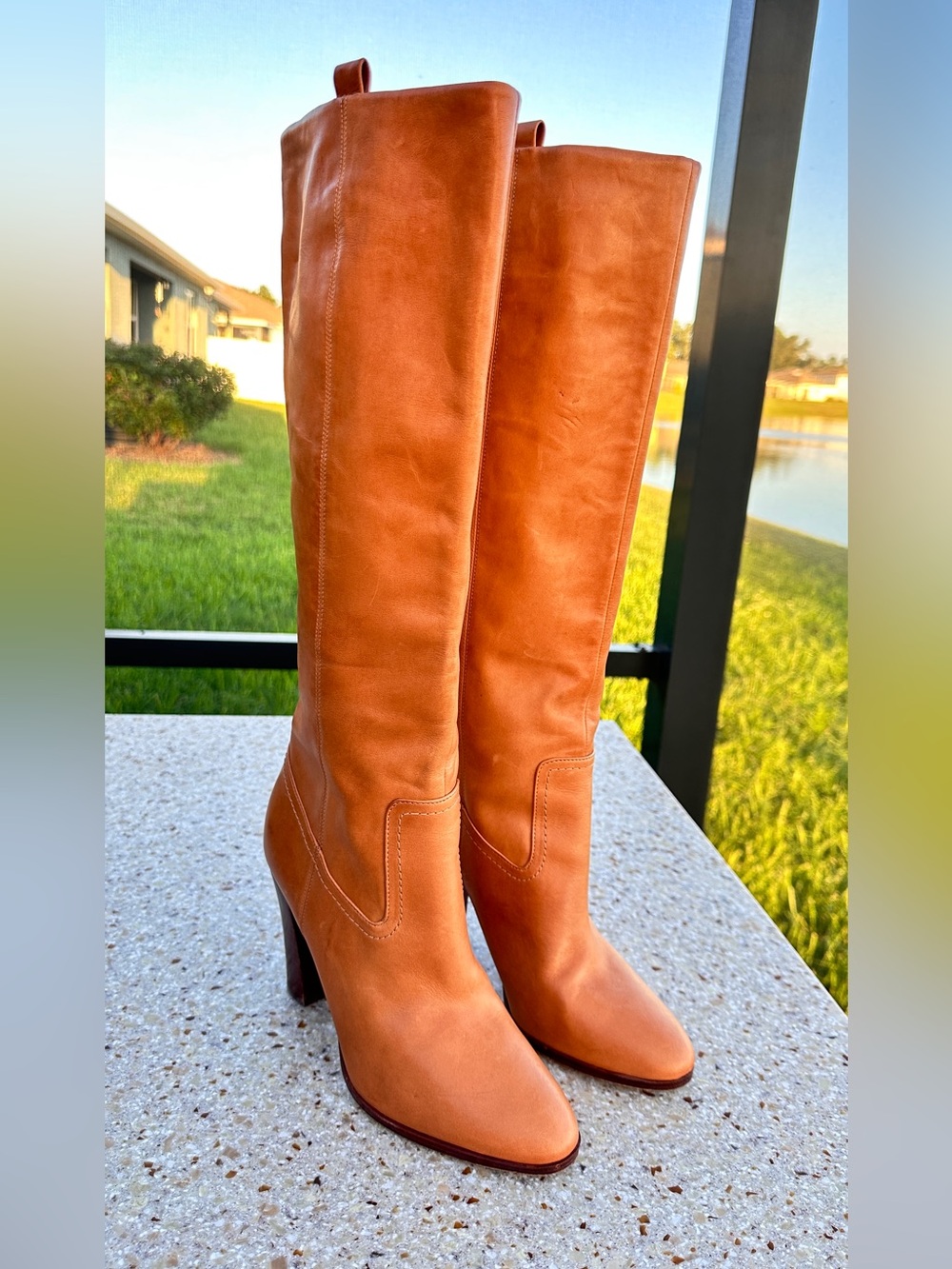 Veronica Beard Vesper Western Knee High Pull On Brown Leather Boots Size 9